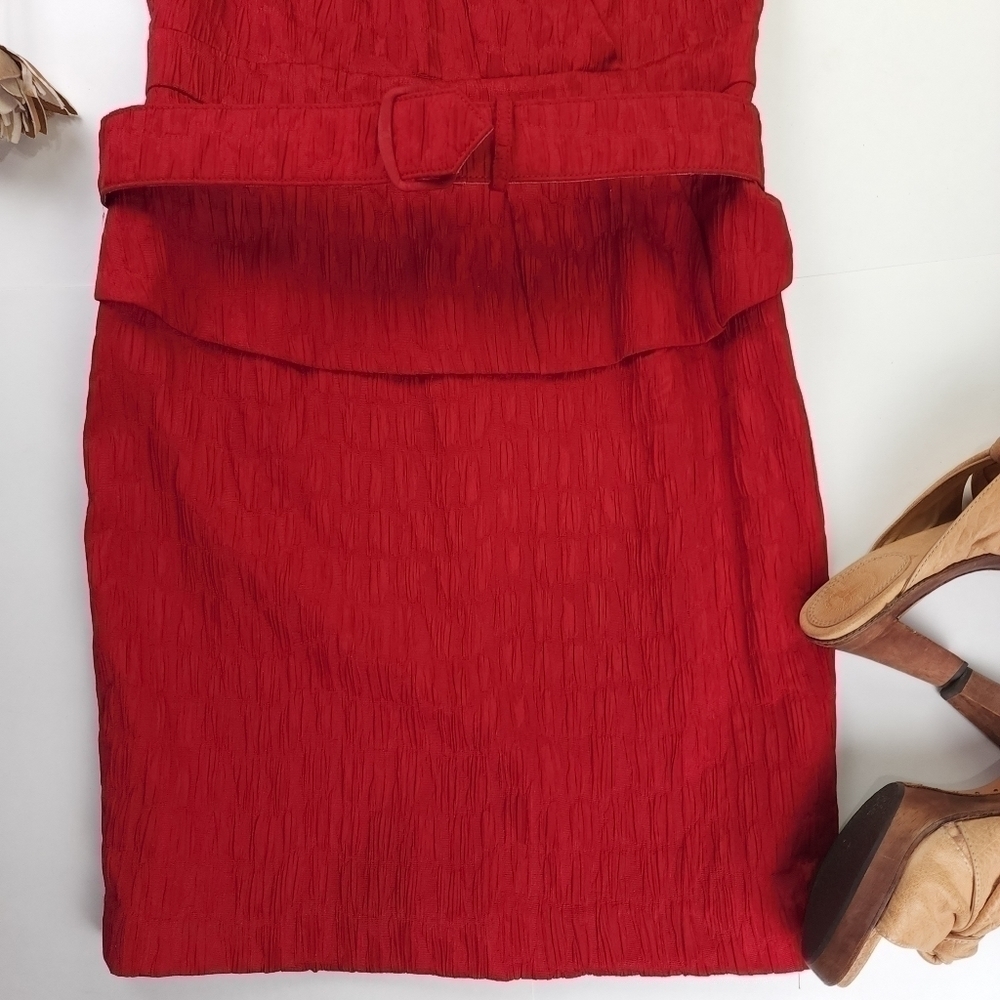 Kay Unger Red Belted Dress Sz 10 - Picture 6 of 12